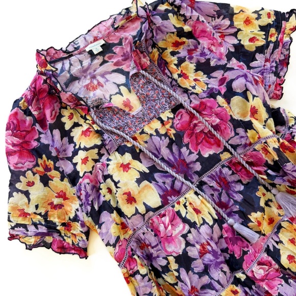 Sundance Dress Womens XL Fields of Beauty Purple Floral Indian Cotton Boho - Picture 2 of 9